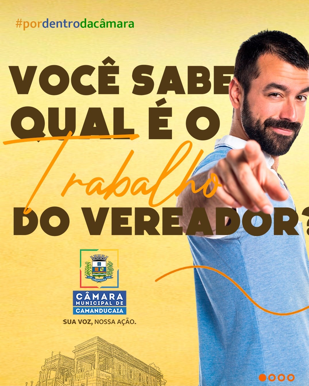 🤔 VOCÊ SABE QUAL É O TRABALHO DO VEREADOR ?

📍 É muito importante estar por dentro da Câmara e saber a função que eles exercem para você saber cobrar e poder acompanhar todo o trabalho que eles fazem em nosso município.

😉 Lembre-se: Cidadão bem informado, é cidade que prospera!

✅ Compartilhe essa publicação com suas amigas e amigos e nos ajude a transformar o nosso município em um lugar cada vez melhor.

🤝 Câmara Municipal de Camanducaia. Sua Voz, Nossa Ação.

#camaracamanducaia #suavoznossaação #pordentrocamara #qualotrabalhodovereador #oqueovereadorfaz #vereador #vereadoratuante #cidadãoinformadoeseguro