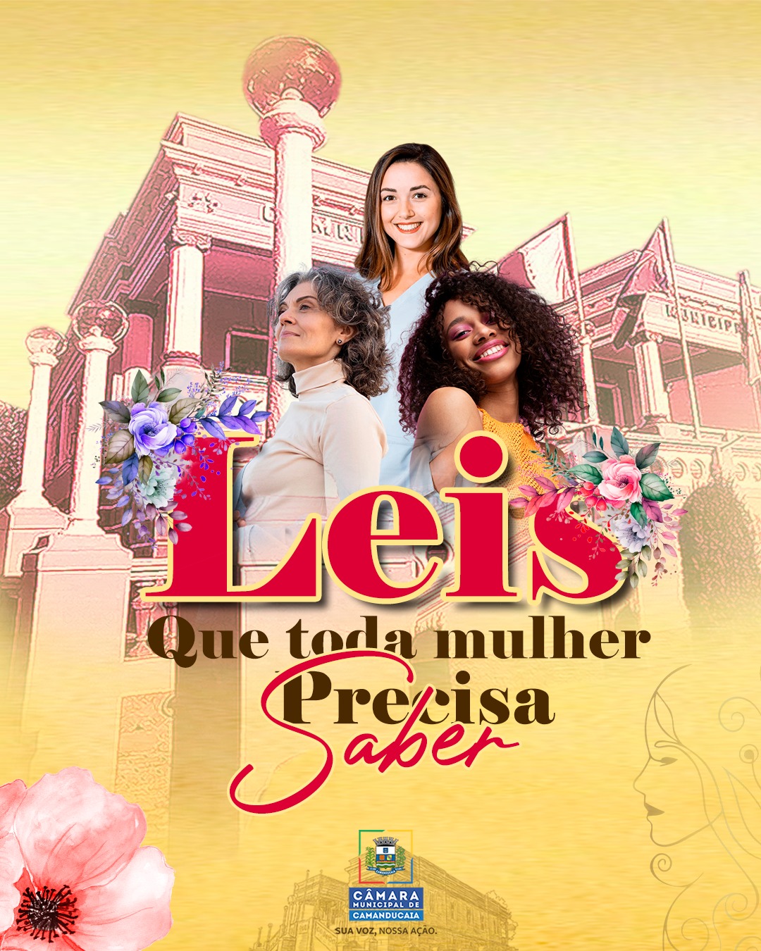 🌸 Março é o Mês do dia da Mulher — mas, para a Câmara de Camanducaia, o cuidado, o respeito e a valorização das mulheres acontecem todos os dias.

♥💪 Neste mês especial, estamos dando ainda mais ênfase a conteúdos que fortalecem a informação e o conhecimento. Porque conhecer seus direitos é um passo fundamental para garantir proteção, autonomia e voz ativa na sociedade. 

📚 Você sabia? Existem diversas leis importantes que protegem as mulheres no Brasil. Essas leis são ferramentas de proteção, mas também de transformação social.

👩‍⚖️ Nosso compromisso vai além:
O Legislativo do município trabalha para ampliar a participação feminina, incentivando cada vez mais mulheres a conhecerem seus direitos, ocuparem espaços e fazerem parte da vida pública.

🏛️💜 Porque lugar de mulher é onde ela quiser,  iprincipalmente na política. 

📢 Compartilhe este conteúdo e ajude mais mulheres a terem acesso à informação!

🤝 Câmara Municipal de Camanducaia. Sua Voz, Nossa Ação.

 #CamaraCamanducaia #SuaVozNossaAção #MulheresInspiradoras #diadasmulheres#MêsDaMulher #DireitosDasMulheres  #MulheresNaPolítica #InformaçãoQueTransforma